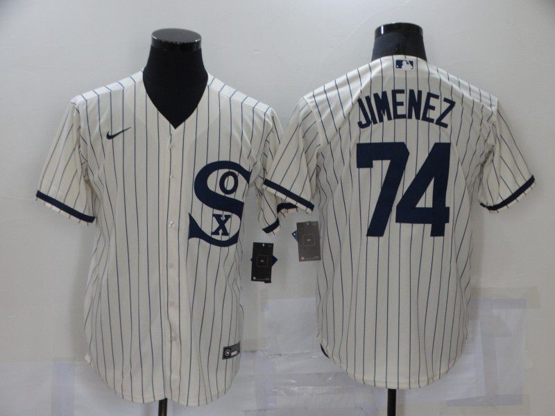 Men Chicago White Sox 74 Jimenez Cream stripe Dream version Game Nike 2021 MLB Jerseys